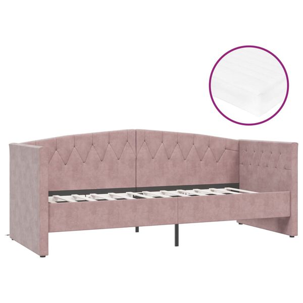 vidaXL Lit avec matelas et &eacute;clairage USB Rose Velours 90x200 cm
