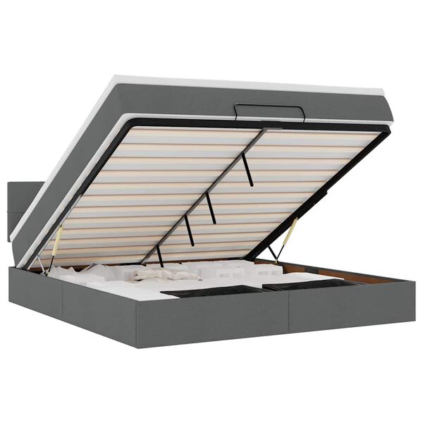 vidaXL Lit ottoman avec matelas et LED Gris fonc&eacute; 180x200 cm tissu
