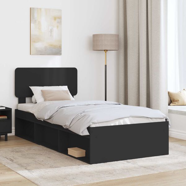 vidaXL Cadre de lit avec t&ecirc;te de lit Noir 90 x 190 cm Pin massif