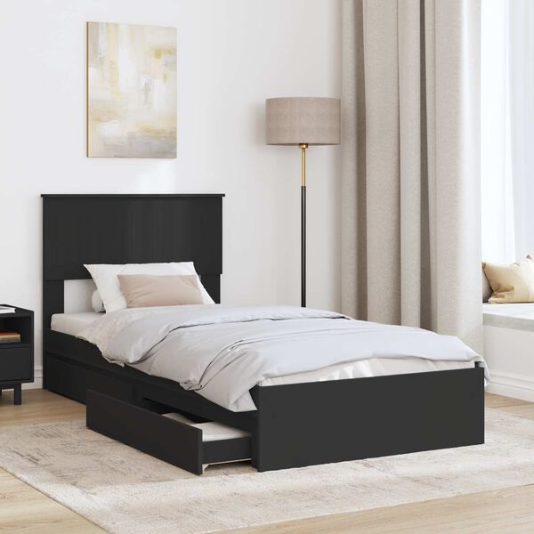vidaXL Lit de Rangement avec tiroir Noir 90 x 190 cm Bois d'ing&eacute;nierie