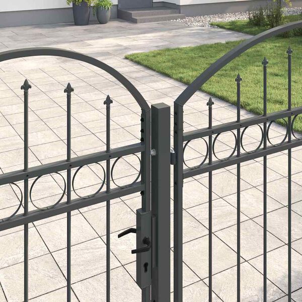 vidaXL Portail de cl&ocirc;ture de jardin avec sommet en arc Gris