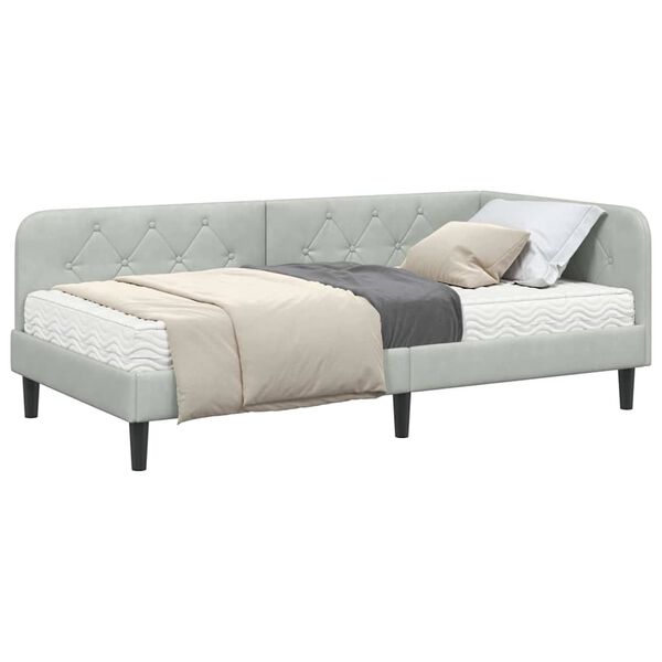vidaXL Cadre de lit d'angle Gris clair 100 x 200 cm Velours