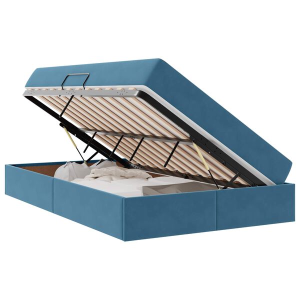 vidaXL Lit avec rangement et matelas Bleu fonc&eacute; 120 x 200 cm Velours
