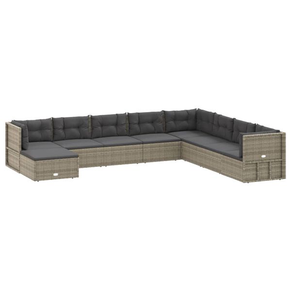 vidaXL Salon de jardin 9 pcs avec coussins Gris R&eacute;sine tress&eacute;e