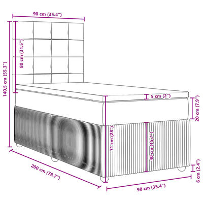 vidaXL Sommier à lattes de lit avec matelas Gris clair 90x200 cm Tissu