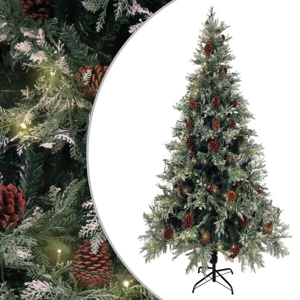 vidaXL Sapin de No&euml;l pr&eacute;-&eacute;clair&eacute; pommes de pin vert blanc 225cm PVC PE