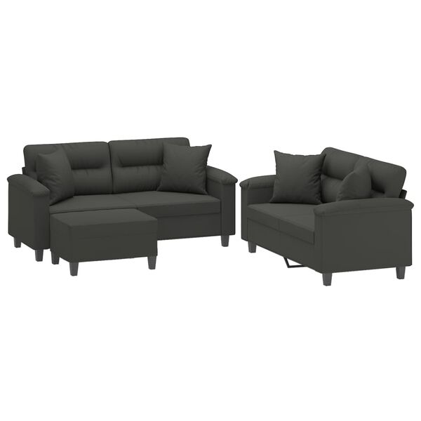 vidaXL Ensemble de canap&eacute;s 3 pcs coussins Gris fonc&eacute; Tissu microfibre