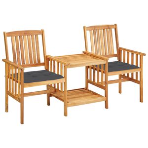 vidaXL Chaises de jardin avec table &agrave; th&eacute; et coussins Acacia solide