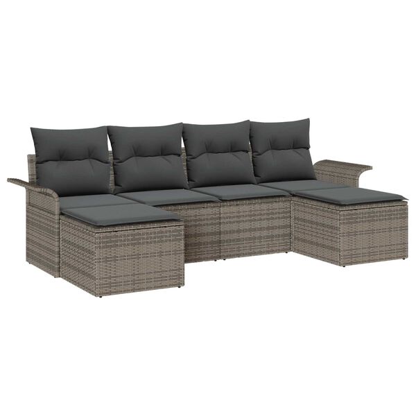 vidaXL Ensemble de canap&eacute; de jardin avec coussin 6 pcs Gris polyrotin