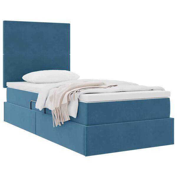 vidaXL Lit avec rangement et matelas Bleu fonc&eacute; 90 x 200 cm Velours