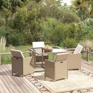 vidaXL Ensemble &agrave; manger de jardin et coussins 5 pcs Poly rotin Beige