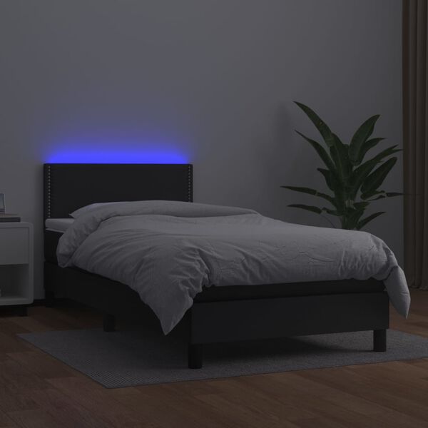 vidaXL Sommier &agrave; lattes de lit et matelas LED Noir 90x200cm Similicuir