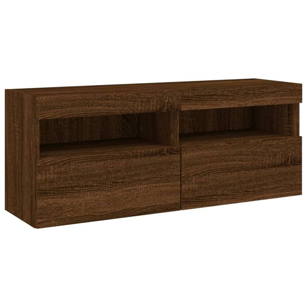 vidaXL Meuble TV mural avec lumi&egrave;res LED ch&ecirc;ne marron 100x30x40 cm
