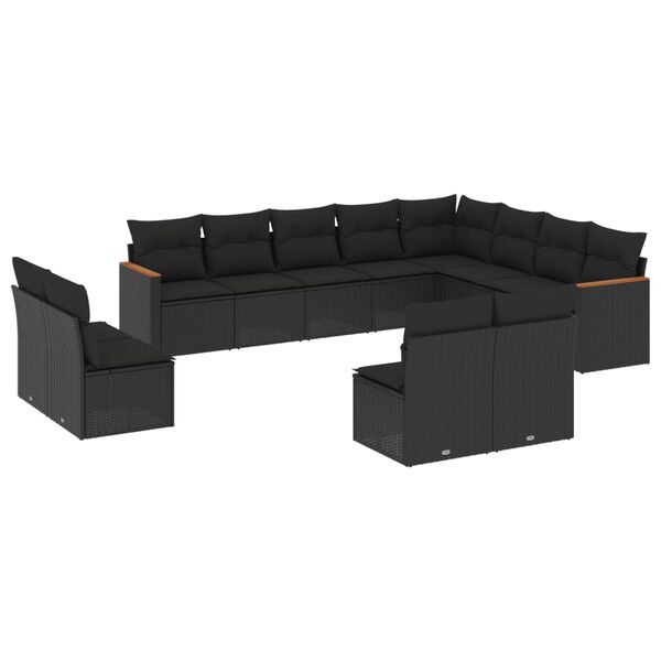 vidaXL Salon de jardin 12 pcs avec coussins noir r&eacute;sine tress&eacute;e