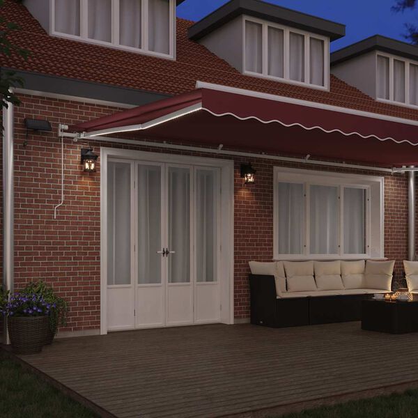 vidaXL Auvent manuel r&eacute;tractable avec LED bordeaux 600x300 cm