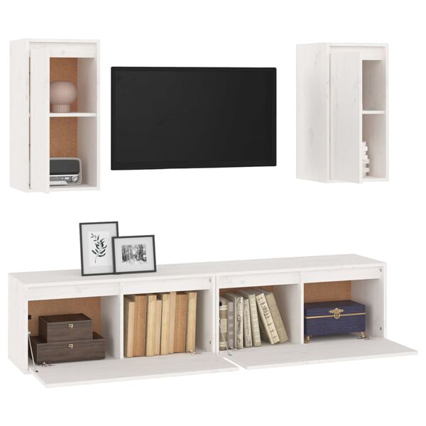 vidaXL Meubles TV 4 pcs Blanc Bois massif de pin