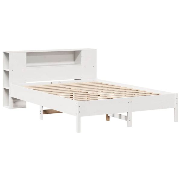 vidaXL Lit biblioth&egrave;que sans matelas blanc 135x190 cm bois pin massif