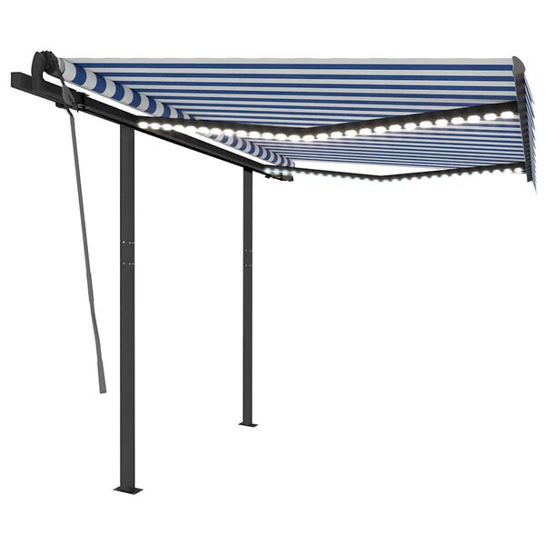 vidaXL Auvent manuel r&eacute;tractable avec LED 3,5x2,5 m Bleu et blanc