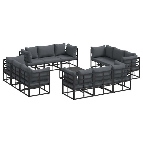vidaXL Ensemble de canap&eacute; de jardin avec coussin 13 pcs Noir Aluminium