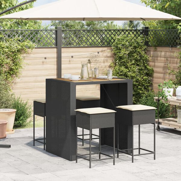 vidaXL Ensemble de bar de jardin 5 pcs avec coussins noir poly rotin