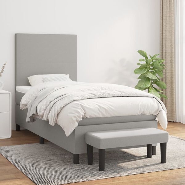 vidaXL Sommier &agrave; lattes de lit avec matelas Gris clair 100x200cm Tissu