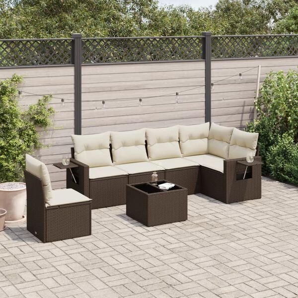 vidaXL Salon de jardin avec coussins 7 pcs marron r&eacute;sine tress&eacute;e