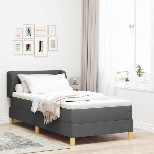 vidaXL Lit &agrave; ressorts avec matelas Gris fonc&eacute; 90 x 190 cm tissu