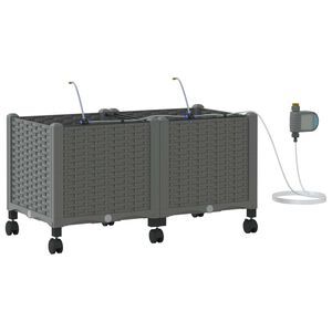 vidaXL Porte-plante de jardin avec irrigation et roues 2 pc Gris clair