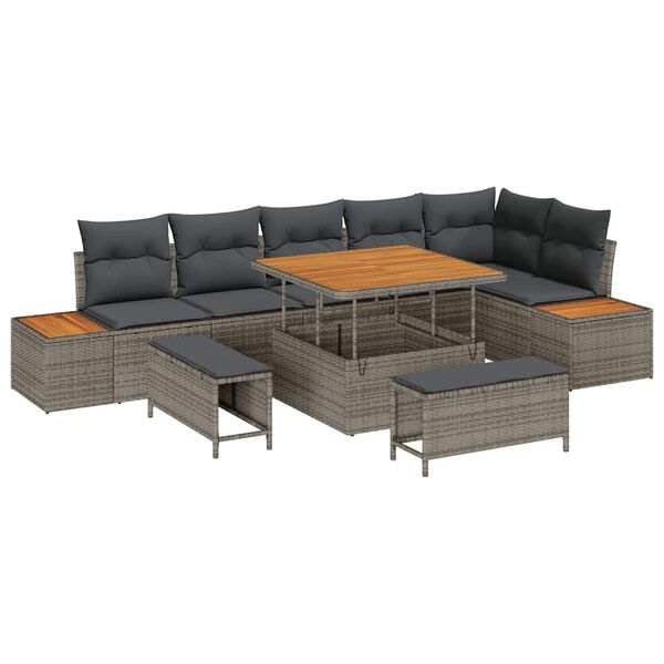 vidaXL Ensemble de canap&eacute; de jardin avec coussin 9 pcs Gris Poly rotin