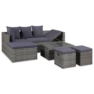 vidaXL Salon de jardin 4 pcs avec coussins R&eacute;sine tress&eacute;e Gris