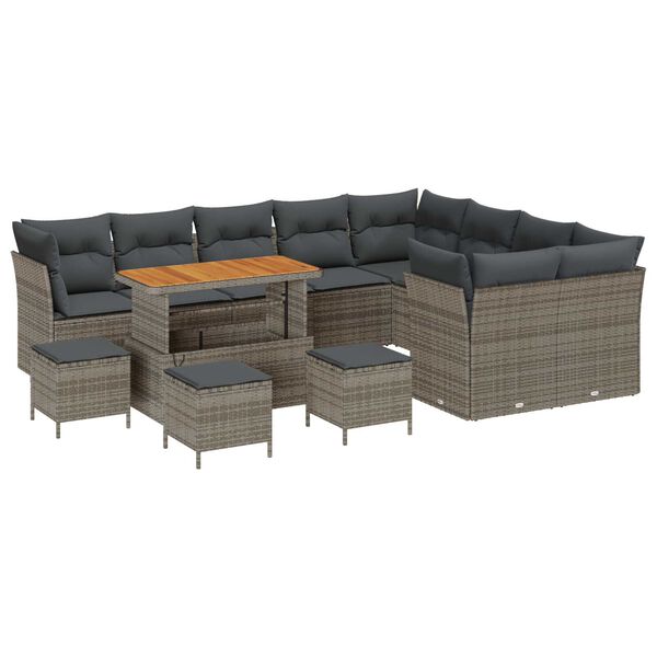 vidaXL Ensemble de canap&eacute; de jardin avec coussin 13 pcs Gris
