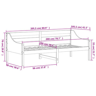 vidaXL Lit de jour cire marron 100x200 cm bois de pin massif