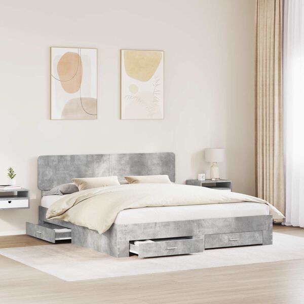 vidaXL Cadre de lit Gris b&eacute;ton 180 x 200 cm Bois d'ing&eacute;nierie