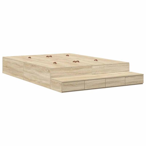 vidaXL Cadre de lit avec rangement avec tiroir Ch&ecirc;ne Sonoma 135 cm