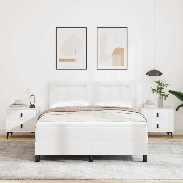 vidaXL Lit &agrave; ressorts avec matelas Blanc 140 x 190 cm Simili cuir