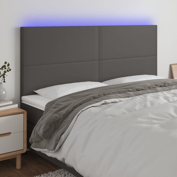 vidaXL T&ecirc;te de lit &agrave; LED Gris 200x5x118/128 cm Similicuir