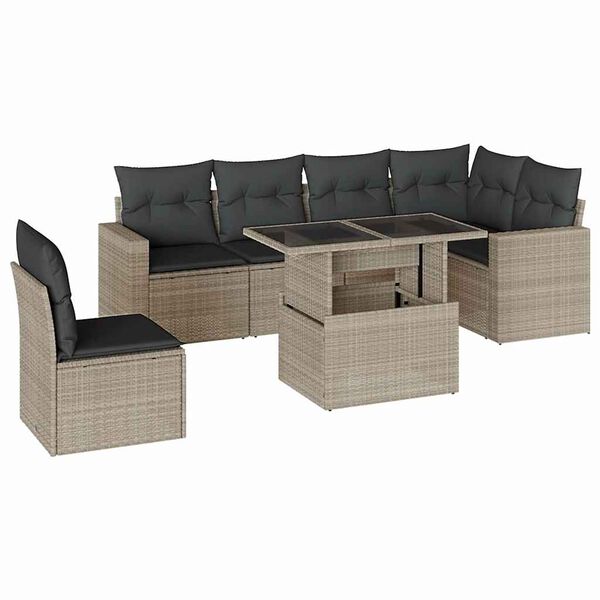 vidaXL Salon de jardin avec coussins 7 pcs gris clair r&eacute;sine tress&eacute;e