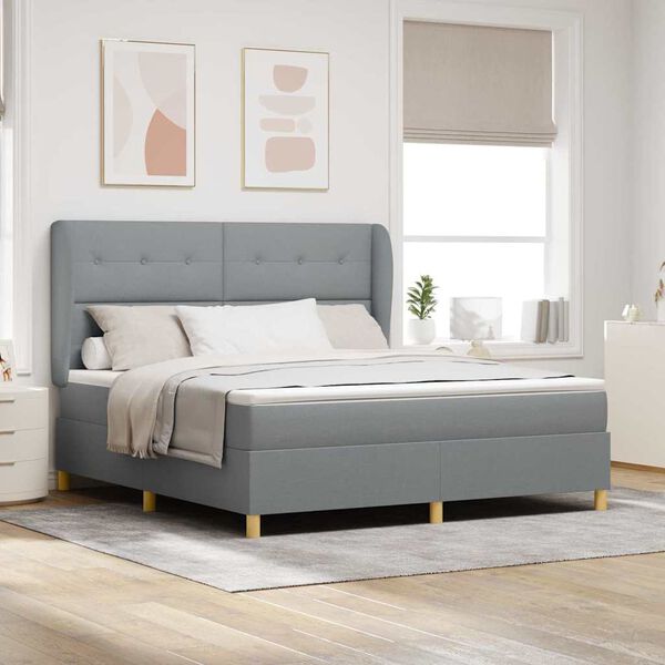 vidaXL Lit &agrave; ressorts avec matelas Gris clair 200 x 180 cm tissu