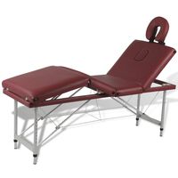 vidaXL Table pliable de massage Rouge 4 zones avec cadre en aluminium