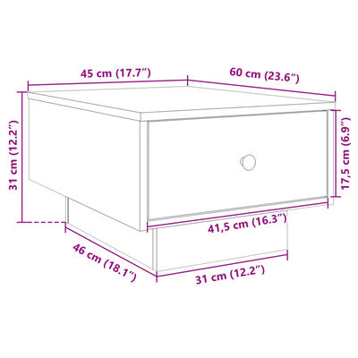 vidaXL Table basse sonoma gris 60x45x31 cm bois d'ingénierie