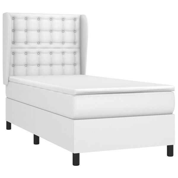 vidaXL Sommier &agrave; lattes de lit avec matelas Blanc 90x200 cm Similicuir