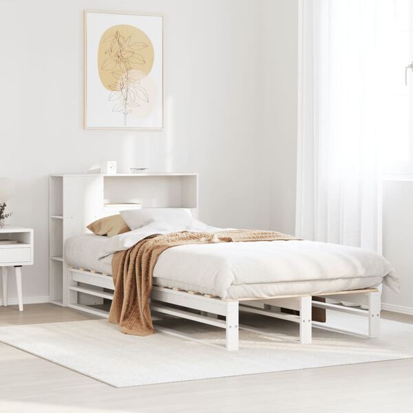 vidaXL Lit biblioth&egrave;que sans matelas blanc 90x200 cm bois massif