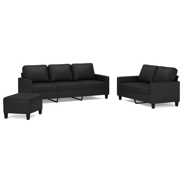 vidaXL Ensemble de canap&eacute;s 3 pcs avec coussins Noir Similicuir