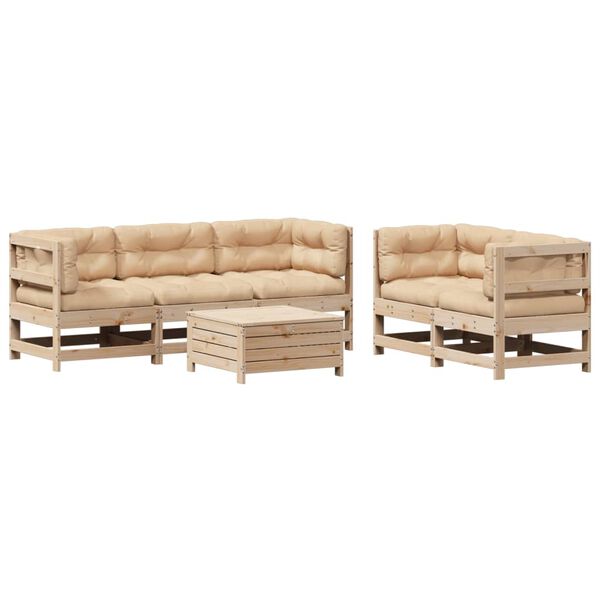 vidaXL Salon de jardin 6 pcs avec coussins Bois de pin massif