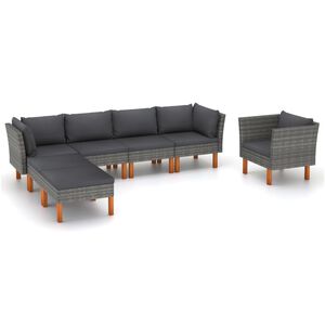 vidaXL Salon de jardin 7 pcs R&eacute;sine tress&eacute;e et bois d'eucalyptus Gris