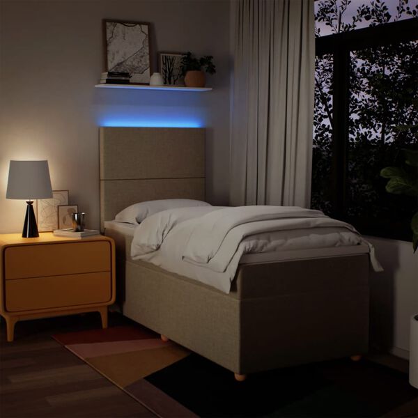 vidaXL Sommier &agrave; lattes de lit avec matelas Cr&egrave;me 100x200 cm Tissu