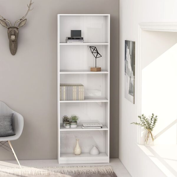 vidaXL Biblioth&egrave;que 5 niveaux blanc brillant Bois d&rsquo;ing&eacute;nierie