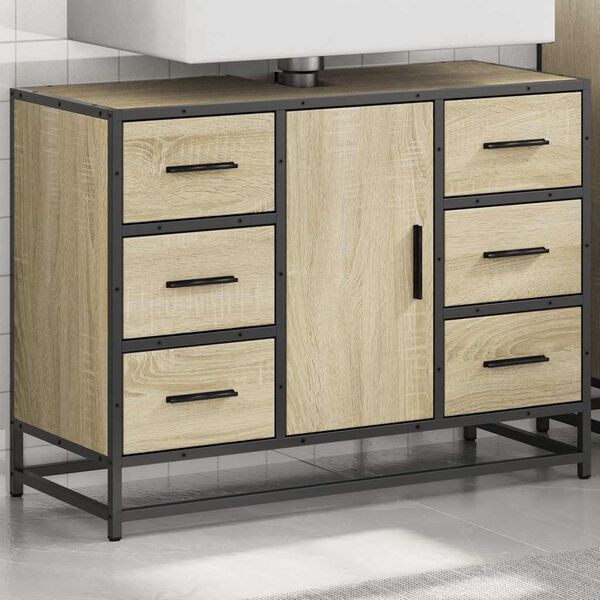 vidaXL Armoire lavabo de salle de bain ch&ecirc;ne sonoma bois d'ing&eacute;nierie