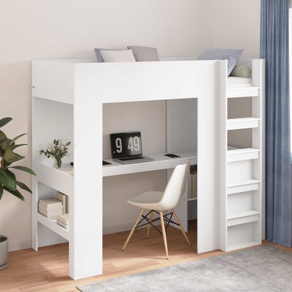 vidaXL Cadre de lit superpos&eacute; avec bureau Blanc 90 x 200 cm