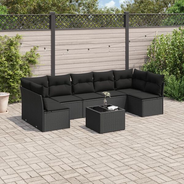 vidaXL Salon de jardin 8 pcs avec coussins noir r&eacute;sine tress&eacute;e